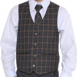 Boys Grey & Orange Check Waistcoat Set