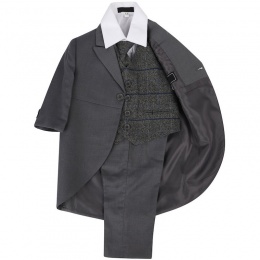 Boys Grey with Grey Tweed Check 5 Piece Tail Jacket Suit