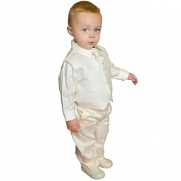 Boys Diamond Ivory / Cream 4 Piece Waistcoat Suit