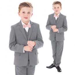 Boys Light Grey 5 Piece Bow Tie Suit