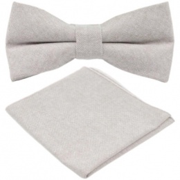 Boys Light Grey Cotton Adjustable Dickie Bow & Pocket Square