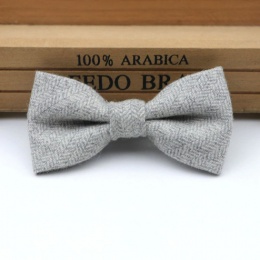 Boys Light Grey Herringbone Wool Bow Tie with Adjustable Strap