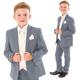 Boys Light Grey & Ivory Deluxe Swirl 8 Piece Slim Fit Suit