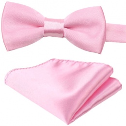 Boys Light Pink Satin Adjustable Dickie Bow & Pocket Square