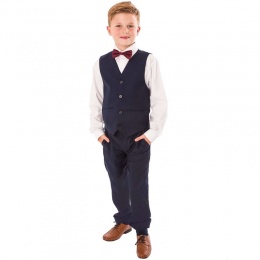 Boys Navy 4 Piece Bow Tie Suit with Trousers