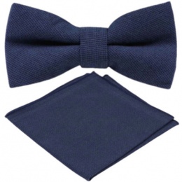 Boys Navy Cotton Adjustable Dickie Bow & Pocket Square