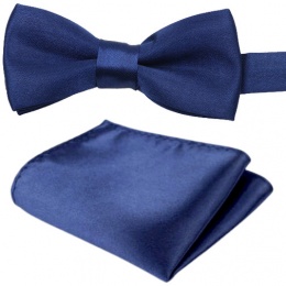 Boys Navy Satin Adjustable Dickie Bow & Pocket Square