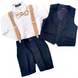 Boys Navy Shorts Suit with Dickie Bow & Braces