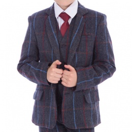 Boys Navy Tweed Check Jacket