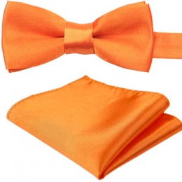 Boys Orange Satin Adjustable Dickie Bow & Pocket Square