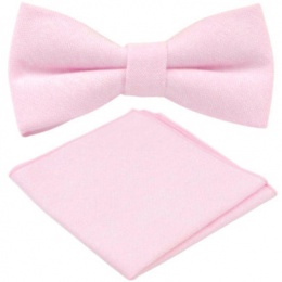 Boys Pastel Pink Cotton Adjustable Dickie Bow & Pocket Square
