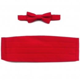 Boys Red Satin Cummerbund and Dickie Bow Tie Box Set