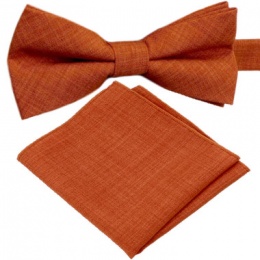 Boys Rust Orange Textured Cotton Adjustable Dickie Bow & Pocket Square