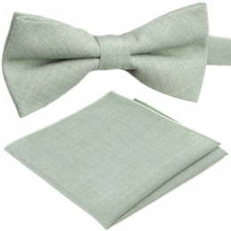Boys Sage Green Textured Cotton Adjustable Dickie Bow & Pocket Square