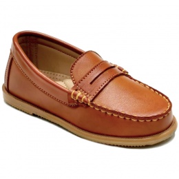 Boys Brown Tan Round Toe Slip On Loafers