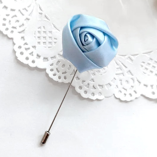 Baby Blue Satin Rose Flower Buttonhole Lapel Pin