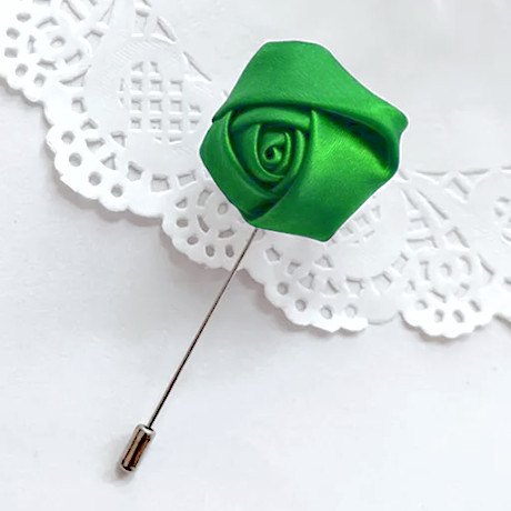 Bright Green Satin Rose Flower Buttonhole Lapel Pin