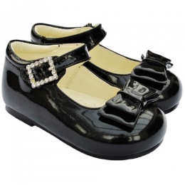 Girls Black Patent Double Bow Special Occasion Shoes