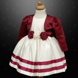 Girls Burgundy & Ivory Ribbon Rosette Dress & Bolero Jacket