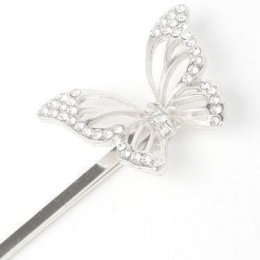Girls Silver Butterfly Crystal Hair Slide x 2