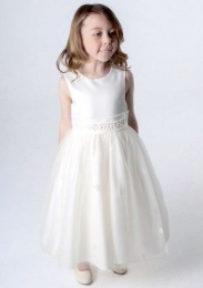 Girls Ivory Daisy & Organza Tulle Dress