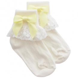 Girls Ivory Lace Socks with Lemon Satin Bows