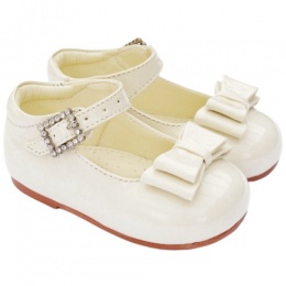 Girls Ivory Patent Double Bow Special Occasion Shoes