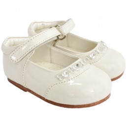 Girls Ivory Patent Diamante Special Occasion Shoes