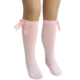 Girls Pink Knee Length Satin Bow Socks