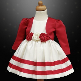 Girls Red & Ivory Ribbon Rosette Dress & Bolero Jacket