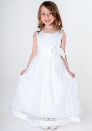 Girls White Satin Bow Dress