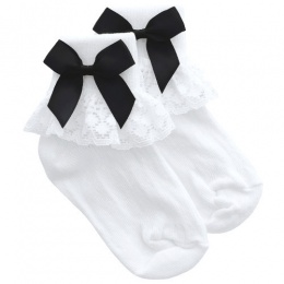 Girls White Lace Socks with Black Satin Bows