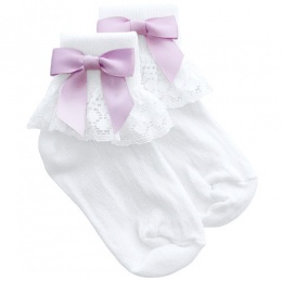 Girls White Lace Socks with Lilac Satin Bows