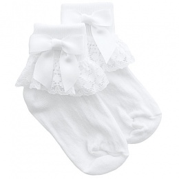 Girls White Lace Socks with White Satin Bows