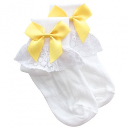 Girls White Lace Socks with Yellow Satin Bows
