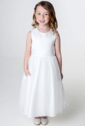 Girls White Organza & Diamante Dress