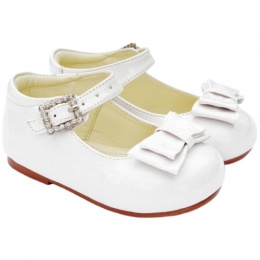 Girls White Patent Double Bow Special Occasion Shoes