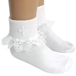 Girls White Stawberry Lace Cross Socks
