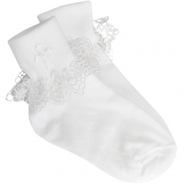 Girls White Stawberry Lace Cross Socks
