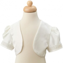 Girls Ivory Diamante & Pearl Short Sleeved Bolero