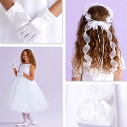 June White Communion Dress, Bag, Gloves & Hair Wreath - Peridot