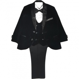 Boys Black Velvet 5 Piece Tuxedo Suit - Milano Mayfair