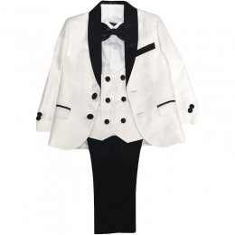 Boys Ivory & Black 5 Piece Tuxedo Suit - Milano Mayfair