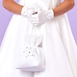 Girls White Flower Dolly Bag & Gloves Set - Poppy & Naomi
