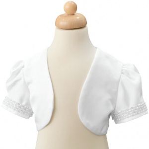 Girls White Diamante & Pearl Short Sleeved Bolero