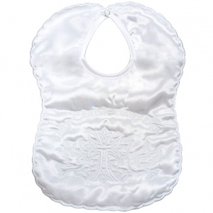 White Embroidered My Christening Day Satin Popper Bib